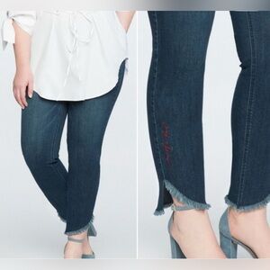 Eloquii “One Of A Kind” hi rise tulip frng hem dk wsh jns SZ 20 preppy casual